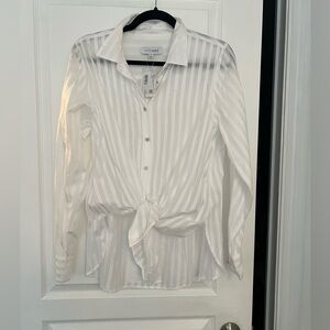 New! Intermix white cotton button down tie sheer shirt